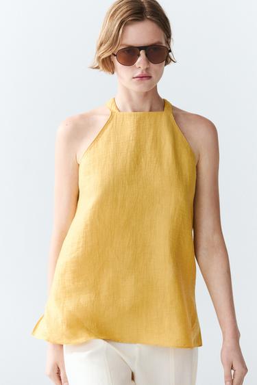 Linen blend halter top — Neon yellow 2