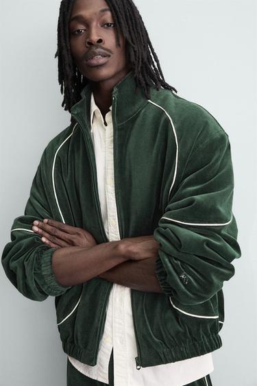 BLOUSON EN VELOURS AVEC LISERÉS - Vert de Zara - Image 5