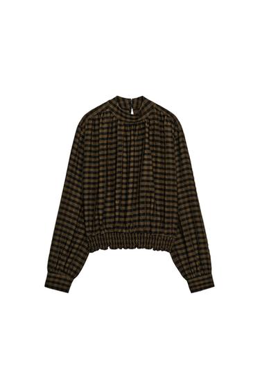 BLUSA CUADROS - Marrón oscuro de Zara