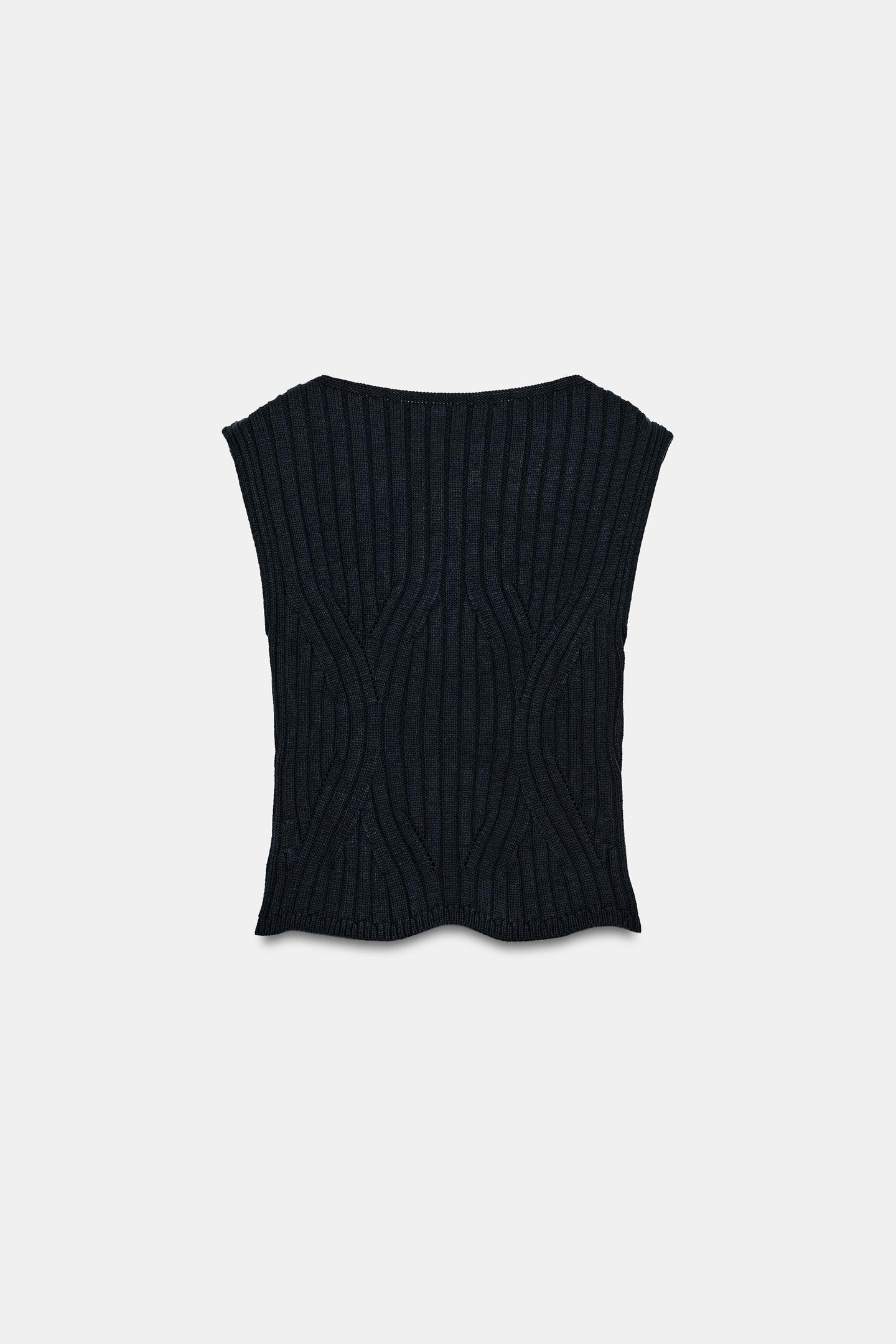 Женский топ Zara Ribbed Knit, цвет: Тёмно-синий — фото 6