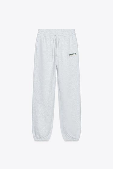 COTTON TROUSERS WITH TEXT PRINT - Grey marl by Zara