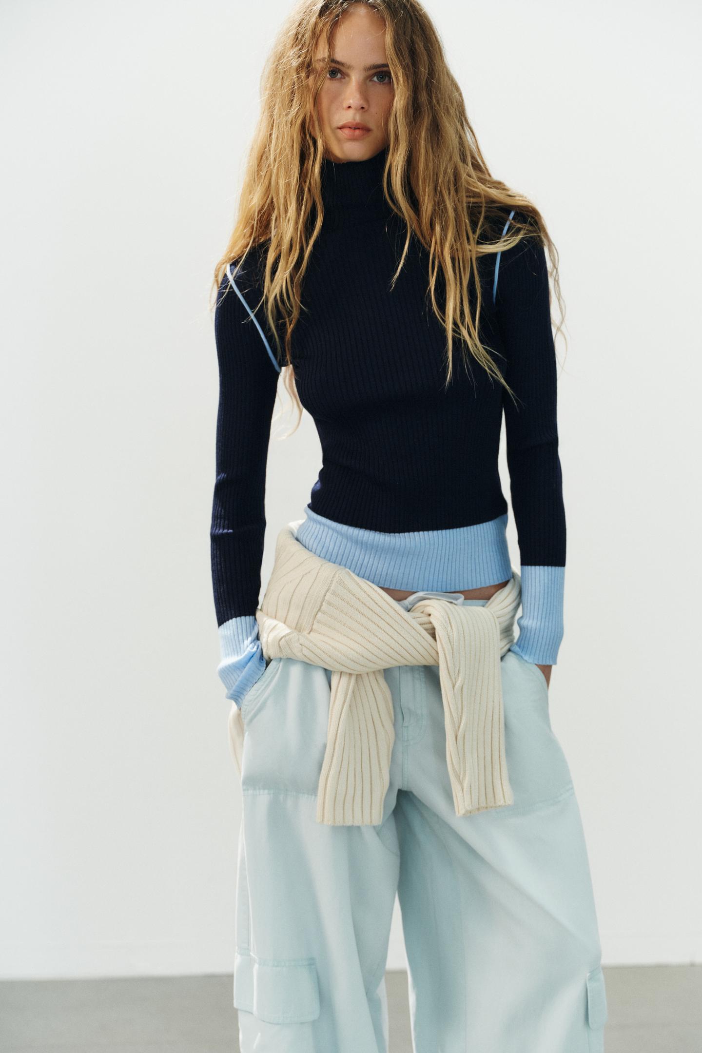 Женский свитер Zara Ribbed Knit, цвет: Тёмно-синий — фото 2