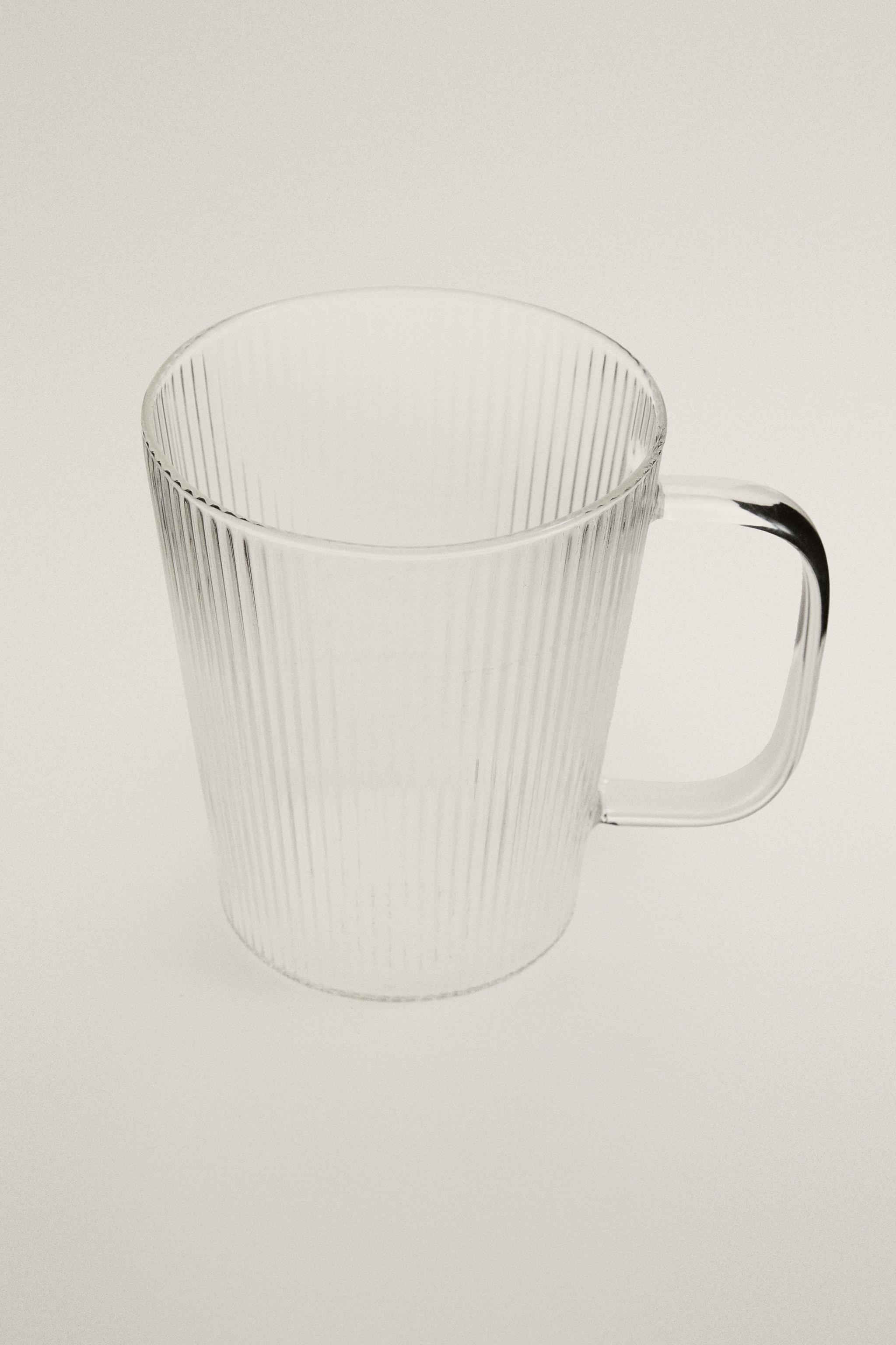 BOROSILICATE GLASS MUG WITH LINES — Transparent