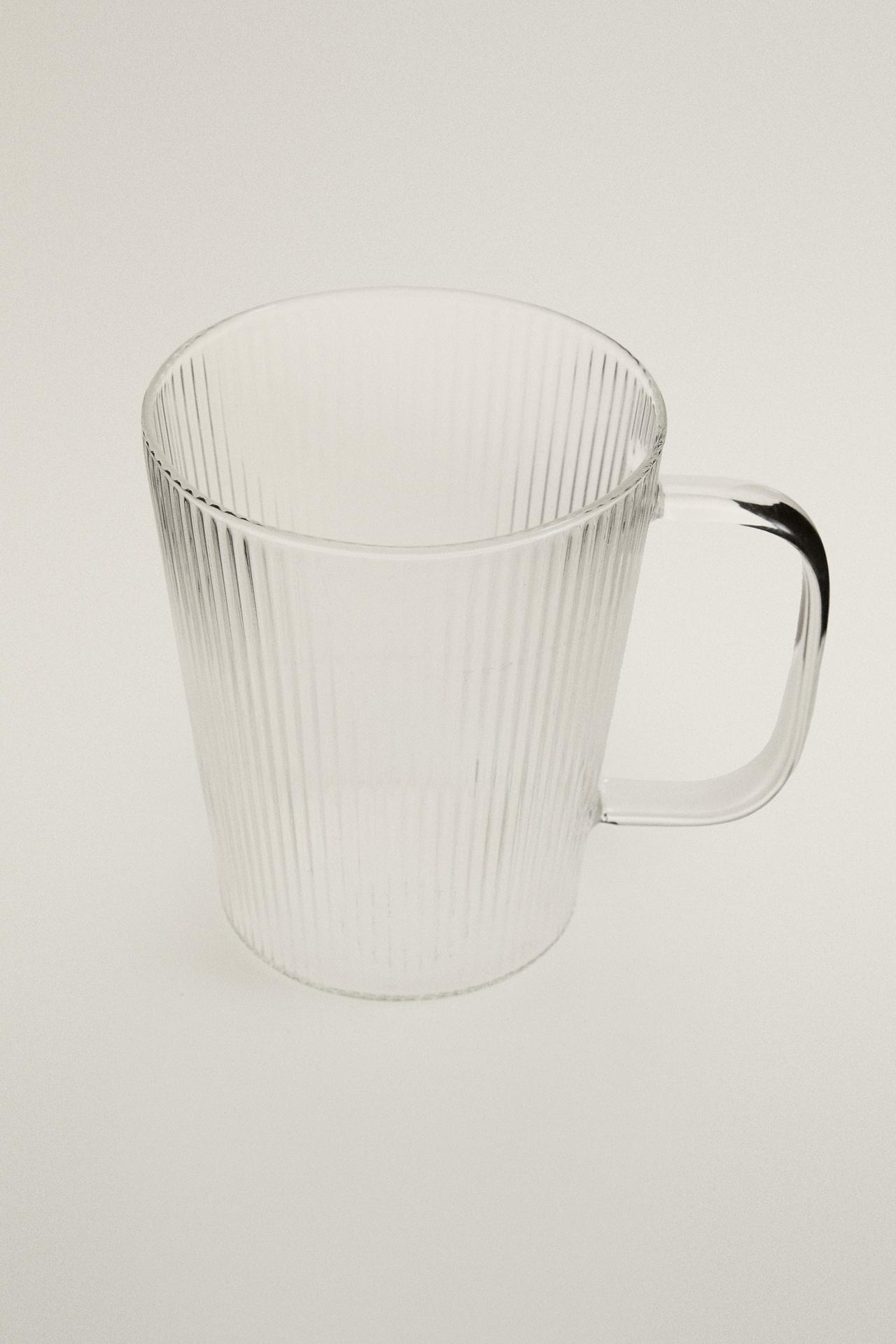BOROSILICATE GLASS MUG WITH LINES — Transparent