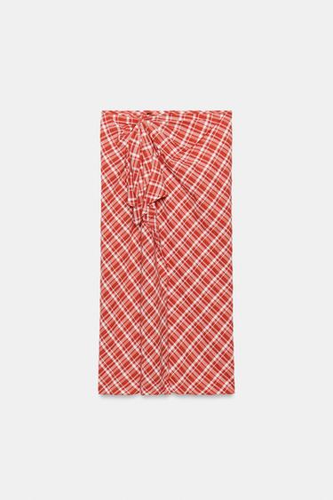 ZW COLLECTION CHECK MIDI SKIRT - Red by Zara - Image 4