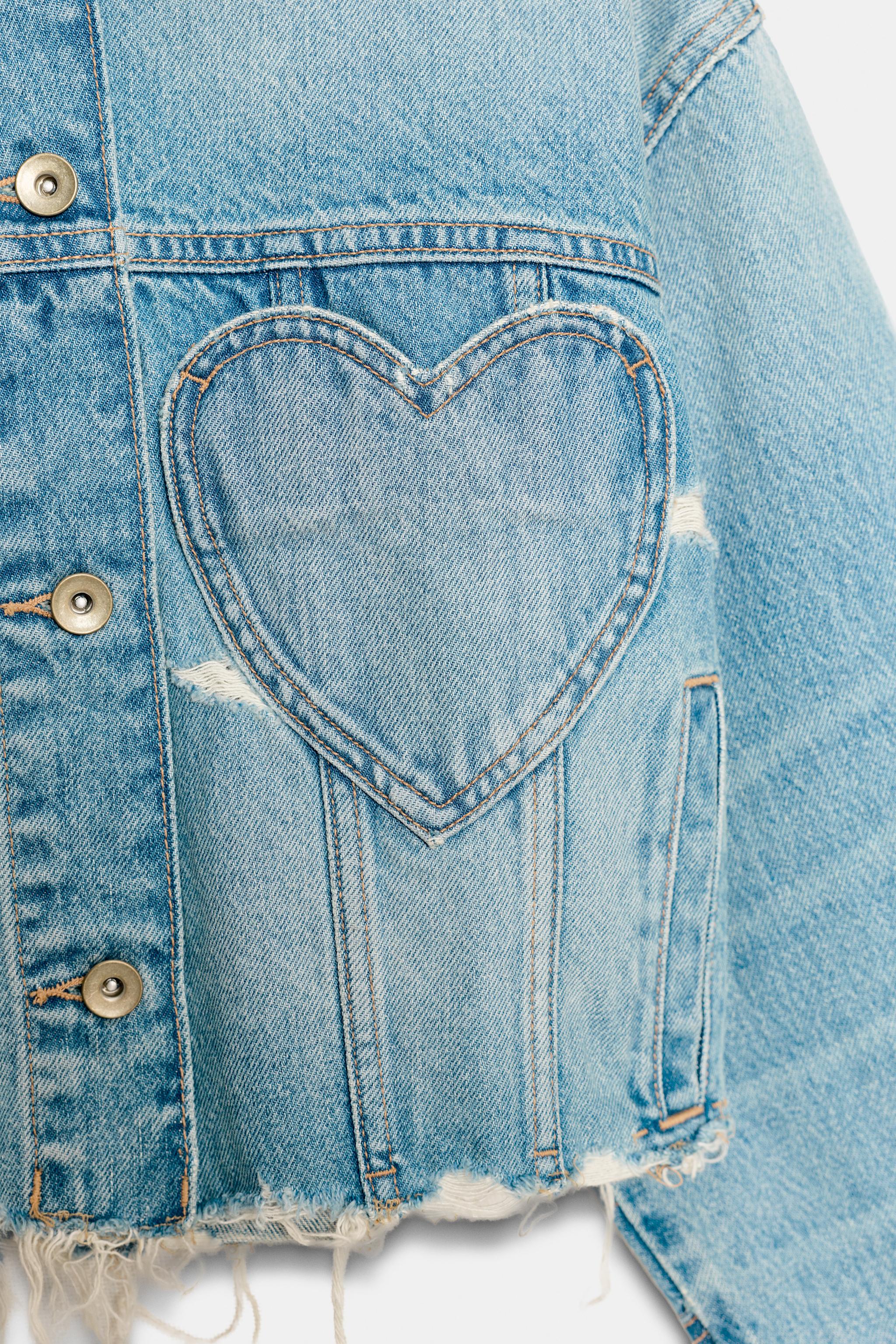 TRF DENIM JACKET WITH HEARTS - Blue | ZARA Canada
