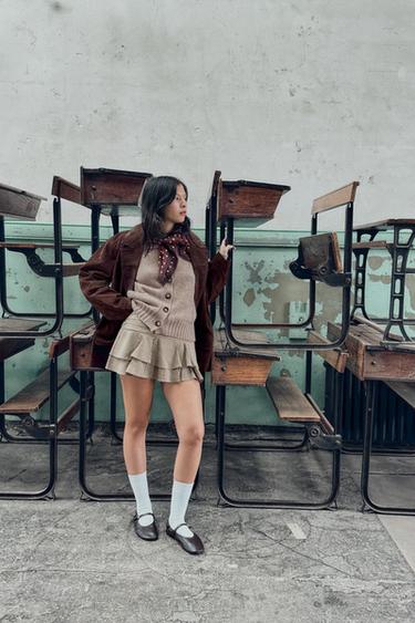 Zara SUKNJA-PANTALONE SA KARNERIMA – bež – Slika 0