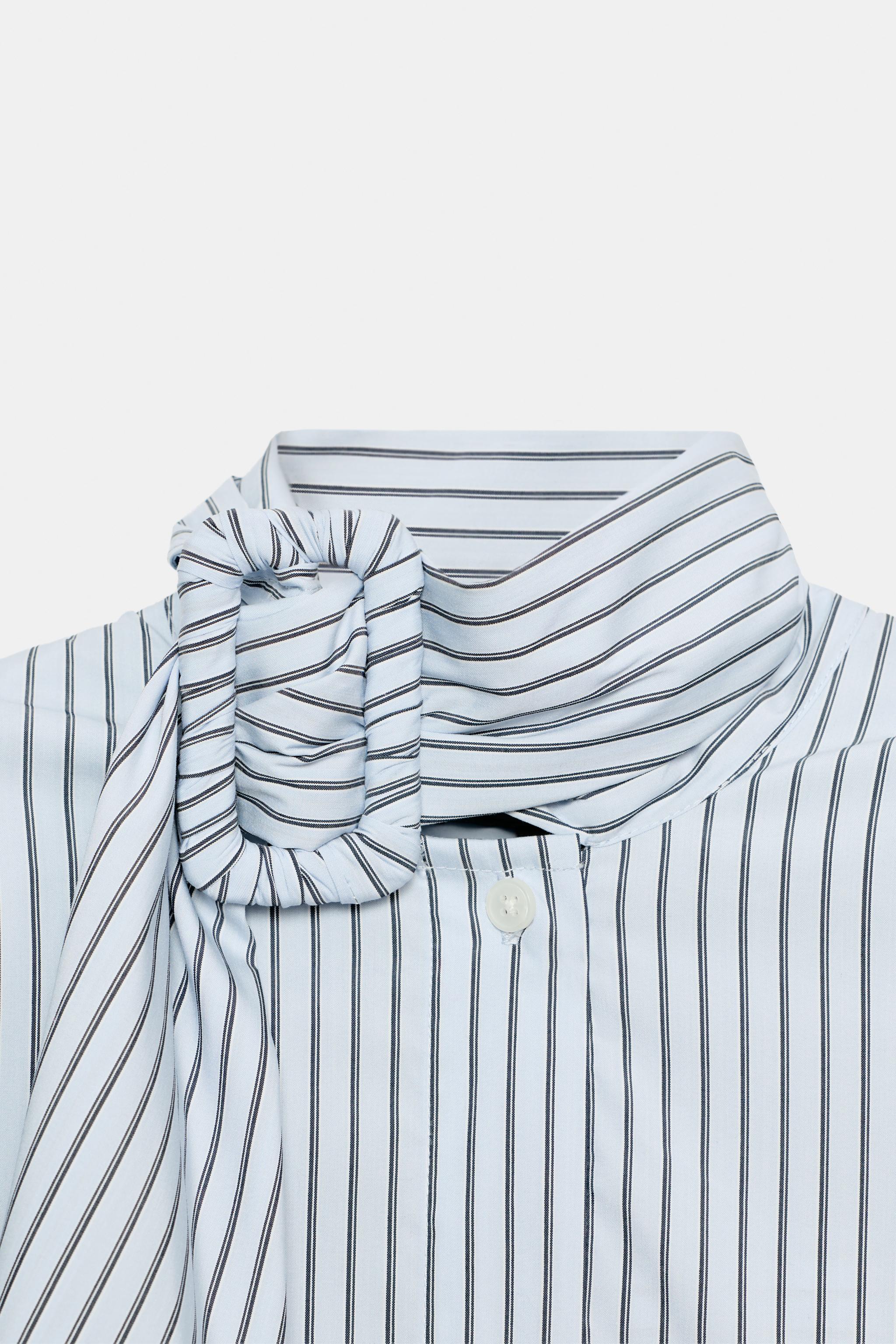 Женские рубашки Zara STRIPED BUCKLE SHOULDER PAD SHIRT — фото 8