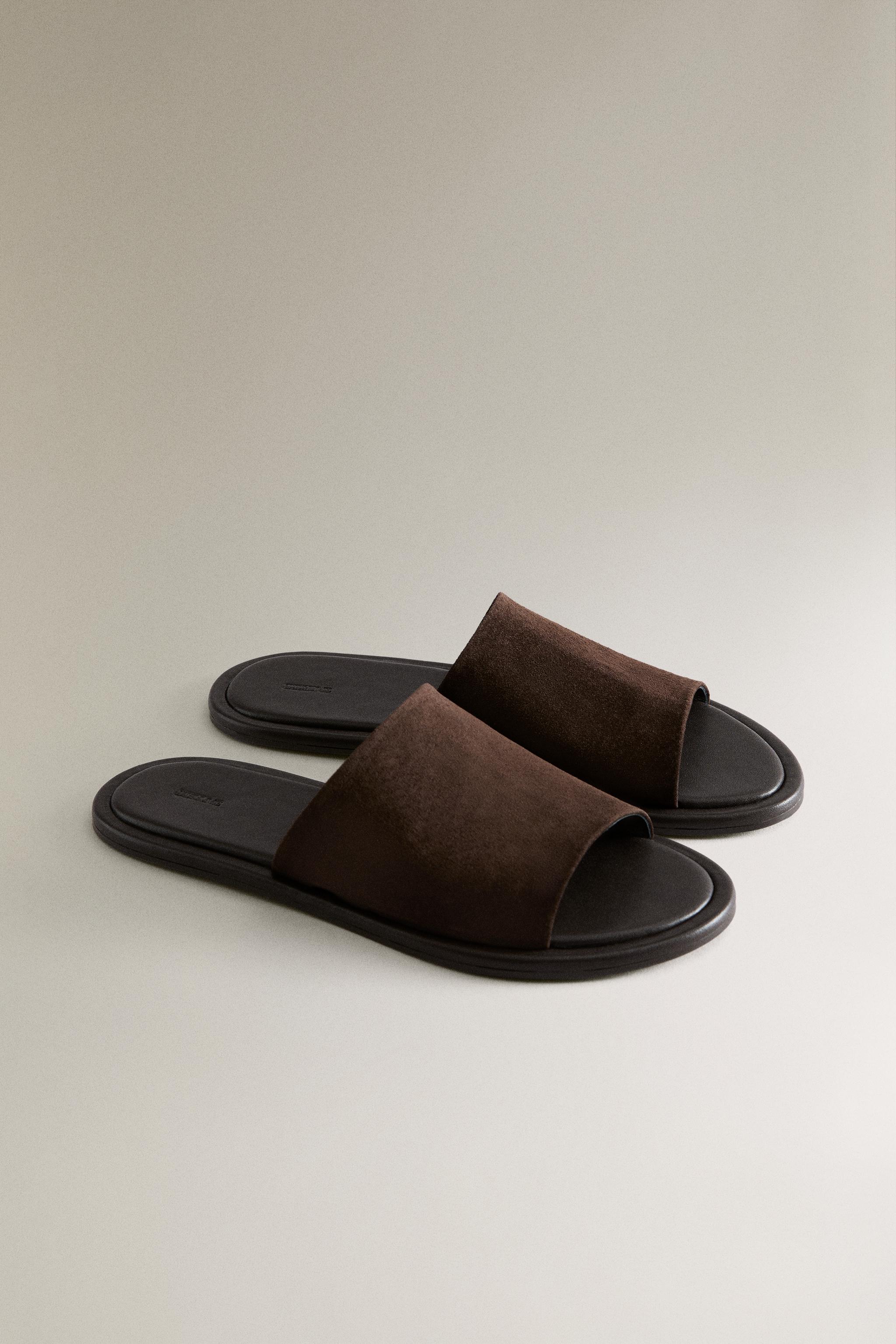 LEATHER SLIDES — Brown