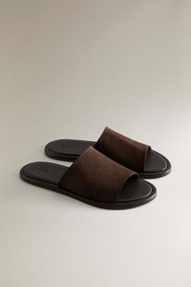 LEATHER SLIDERS - Brown by Zara - Image 1