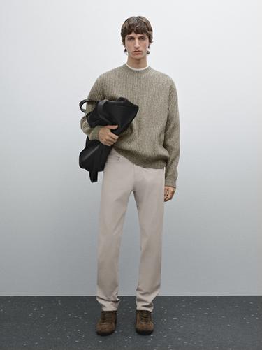 Zara Slim fit cotton blend sateen denim trousers - taupe brown - Image 0