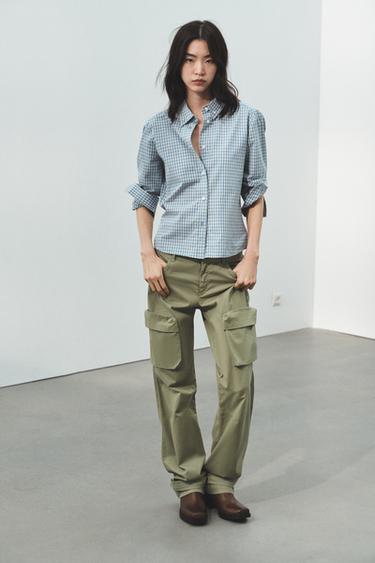 قميص مخنصر مربعات - أزرق / أبيض الخاص بـ Zara - صورة 0