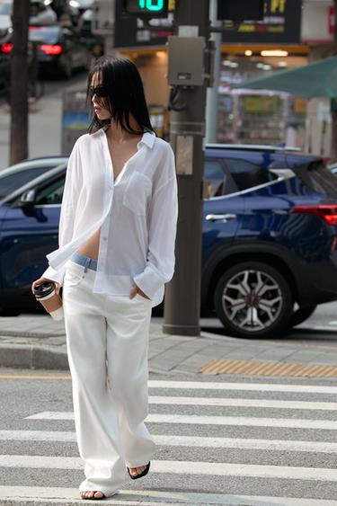 OVERSIZE GAUZE SHIRT WITH POCKET - White by Zara