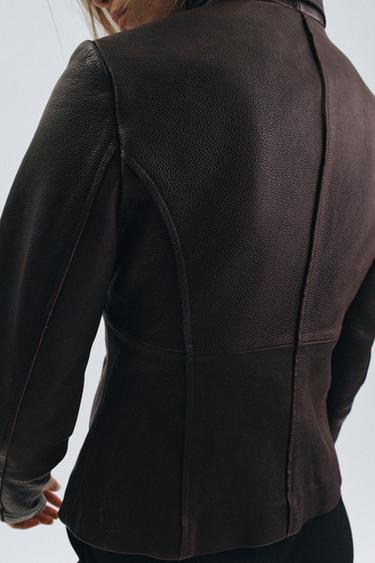 LIMITED EDITION ZW COLLECTION LEATHER TAILORED BLAZER - Brown by Zara - Image 3