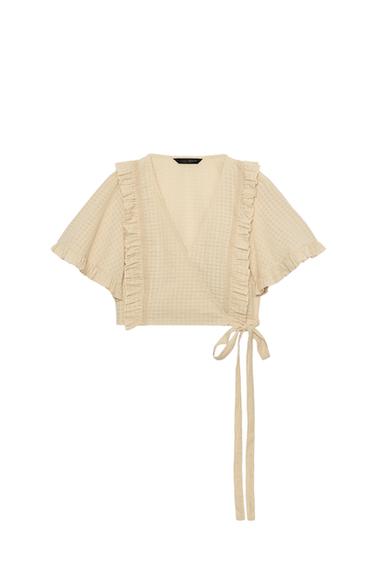 TOP CROPPED CRUZADO ESTRUTURADO - Camel-médio da Zara