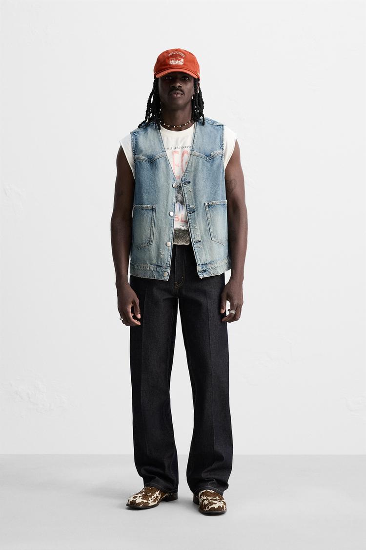 Waistcoat Mens Denim Men Denim Waistcoat Vintage Washed Vest Gilet