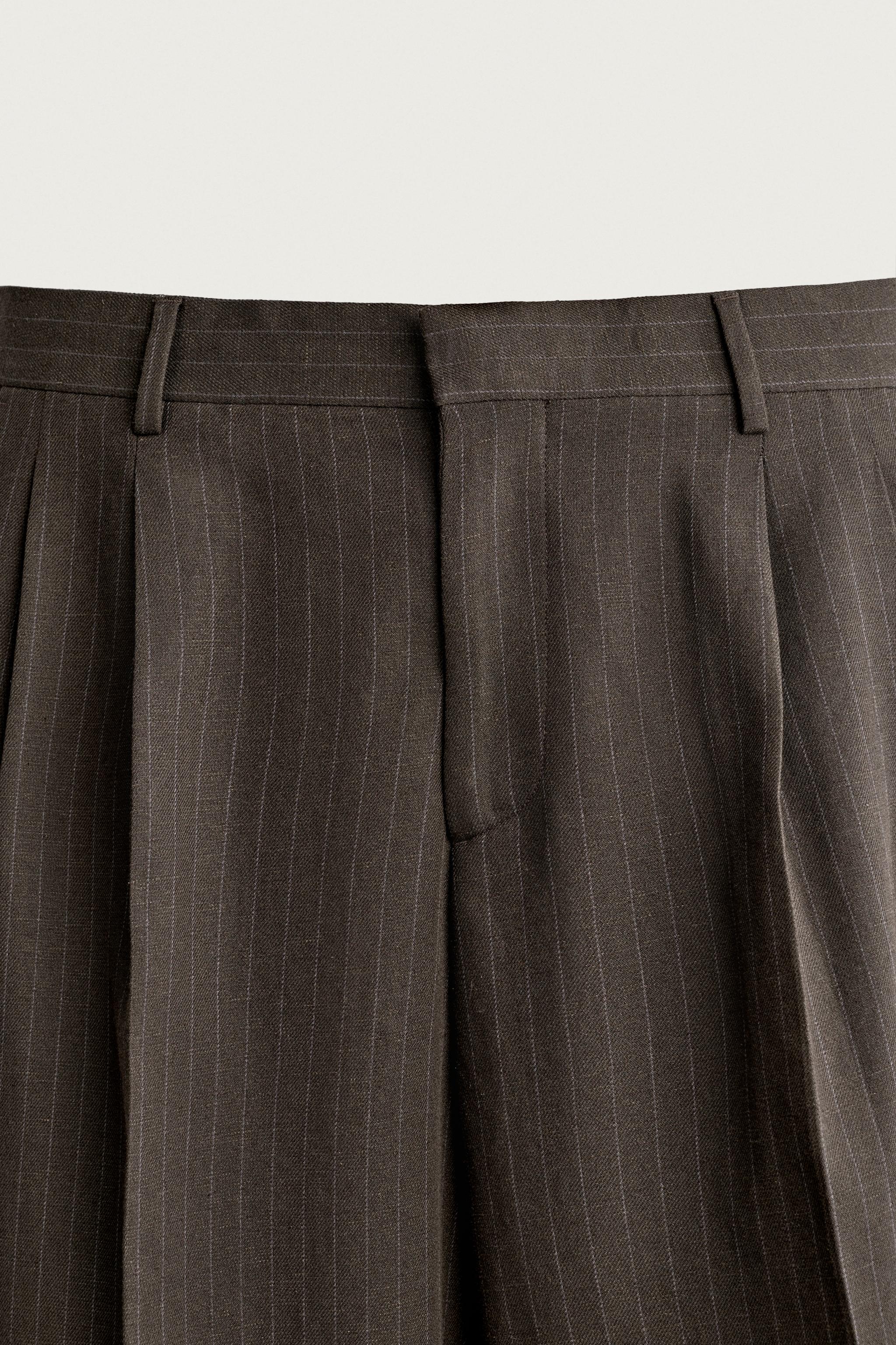 PINSTRIPE PLEATED SUIT PANTS