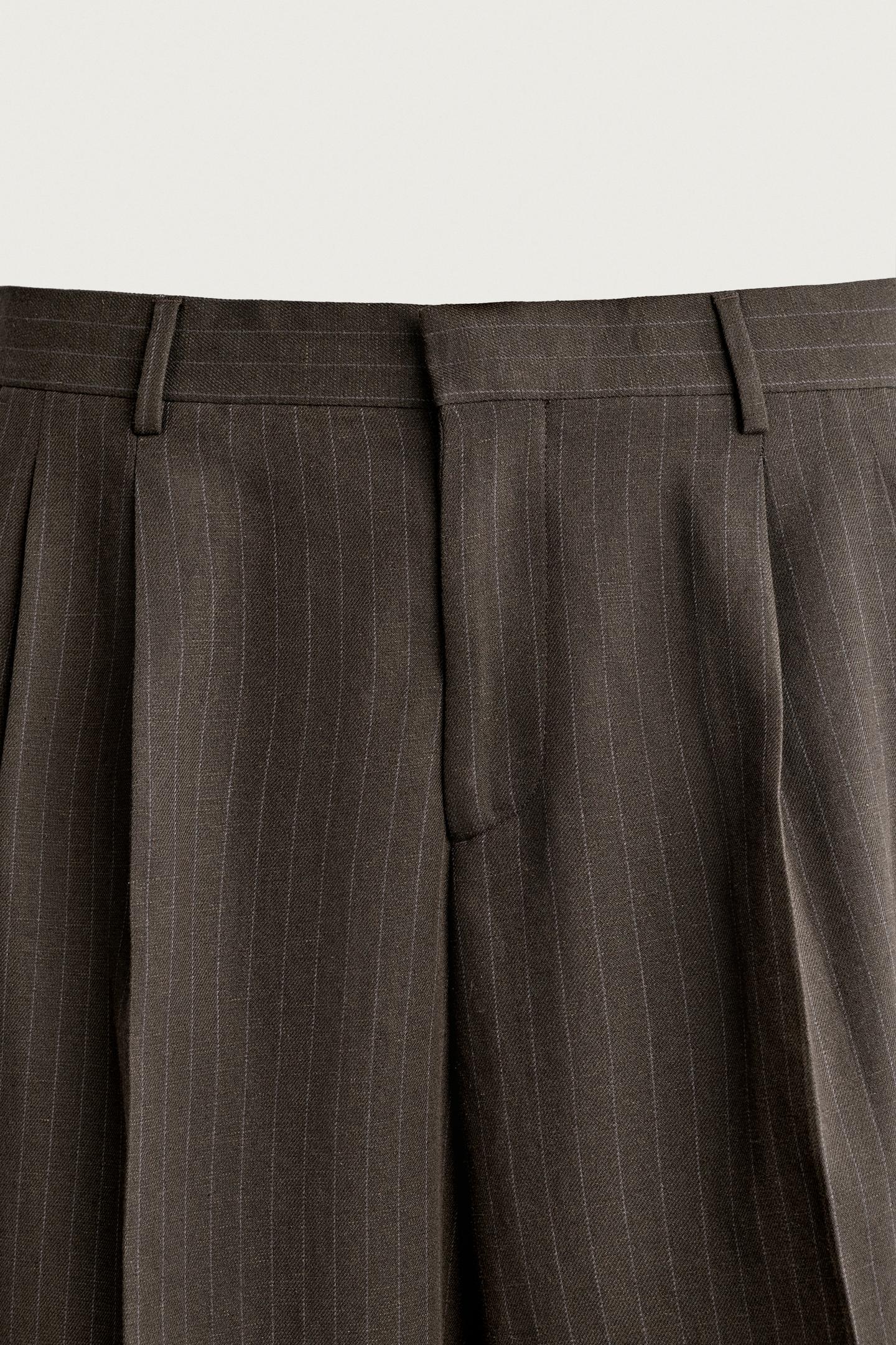 Мужские брюки Zara Pinstripe Pleated Suit, цвет: Коричневый — фото 10