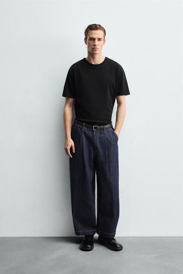 WIDE-LEG PLEATED DENIM CHINO TROUSERS - Blue by Zara - Image 0
