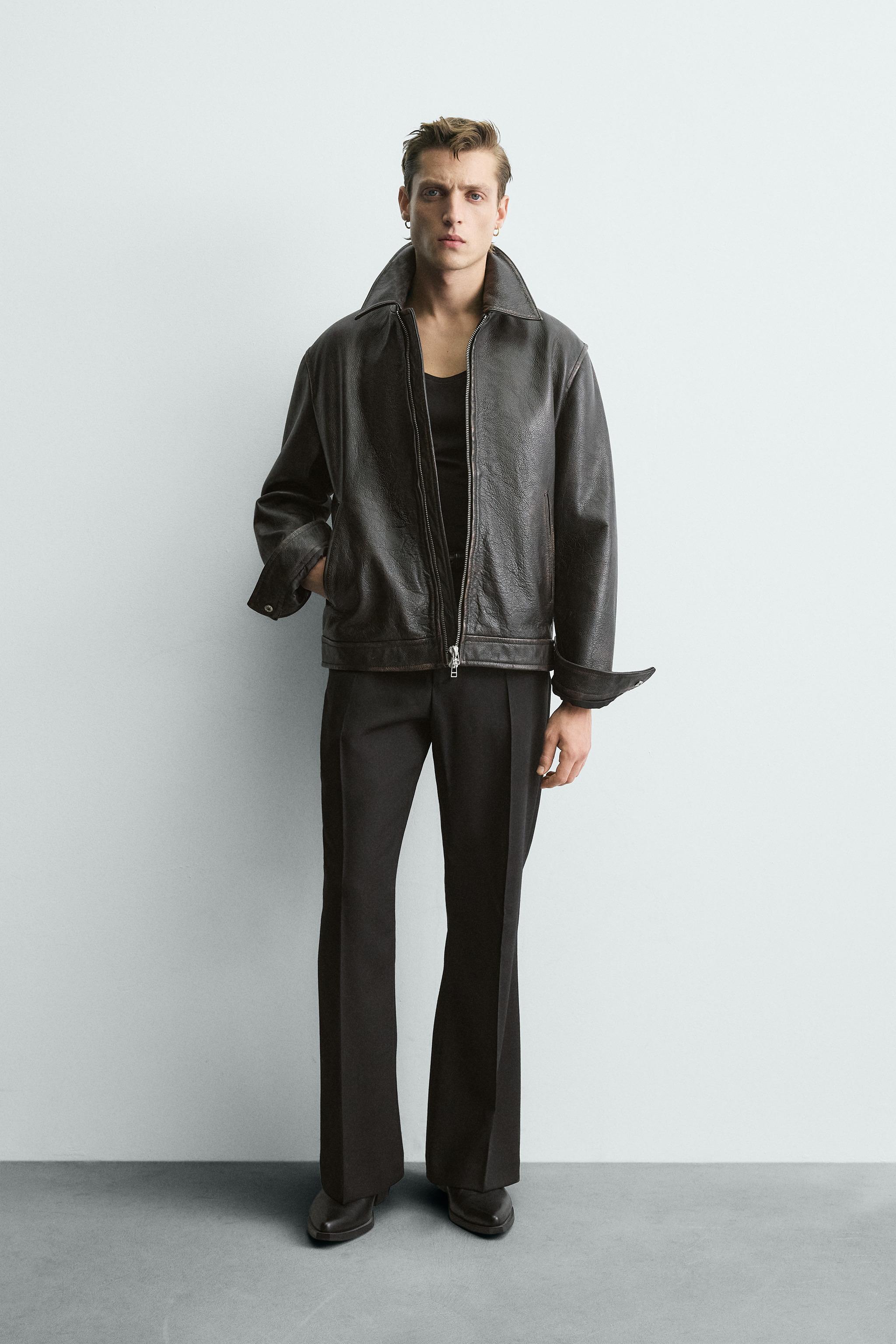 VINTAGE EFFECT WASHED LEATHER JACKET LIMITED EDITION - Black