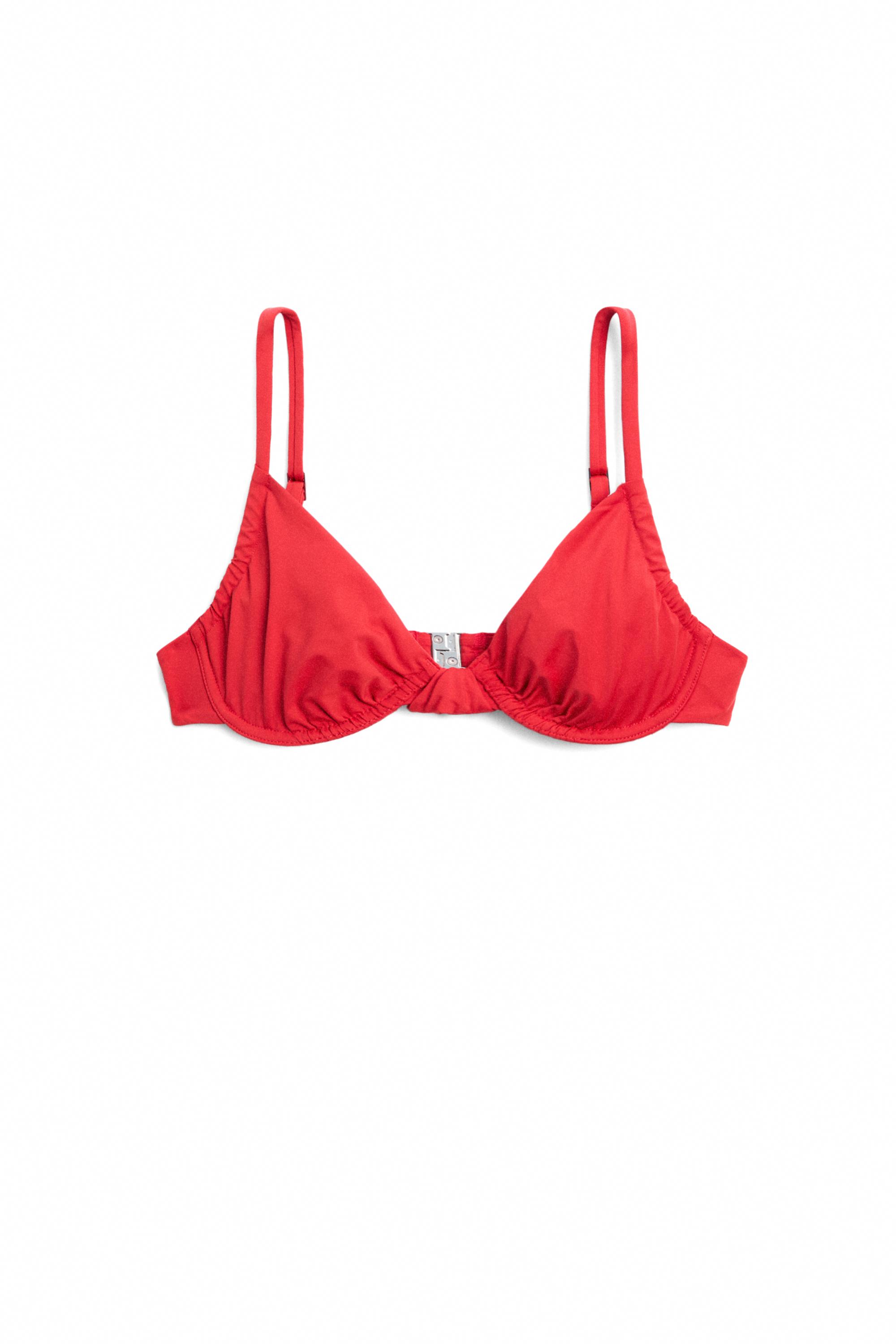 Gathered bikini top with underwire — Intense red