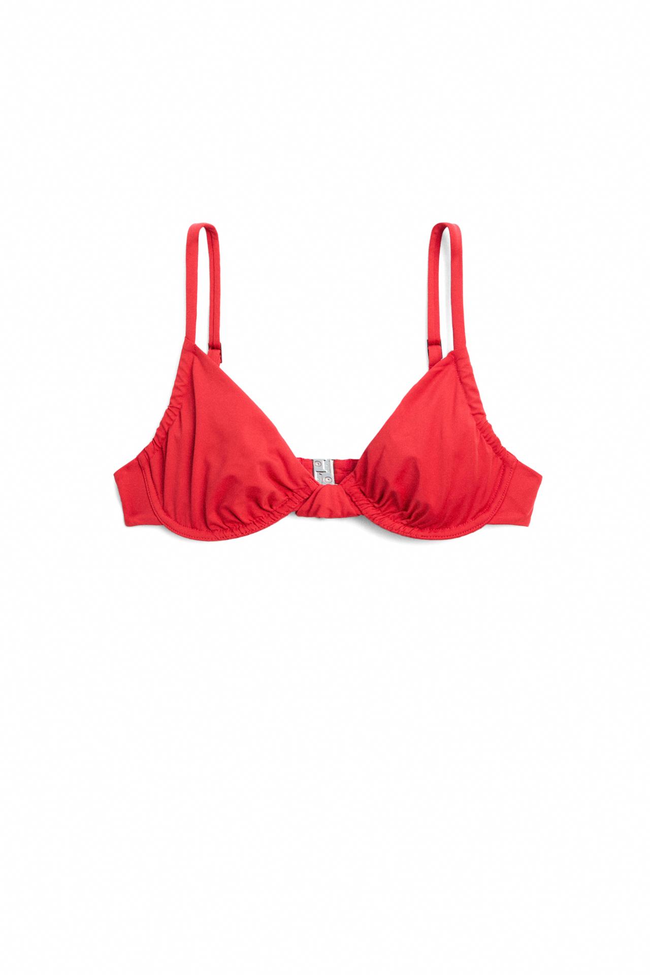 Gathered bikini top with underwire — Intense red