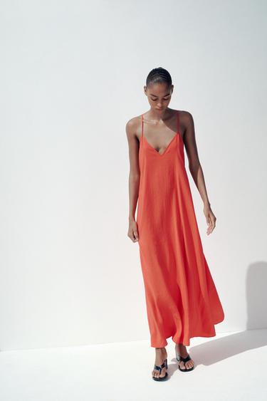 ROBE MIDI FLUIDE - Rouge / Corail de Zara - Image 1