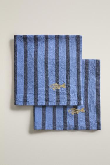 SET TOVAGLIOLI A RIGHE IN FILO TINTO (SET DA 2) - Blu di Zara
