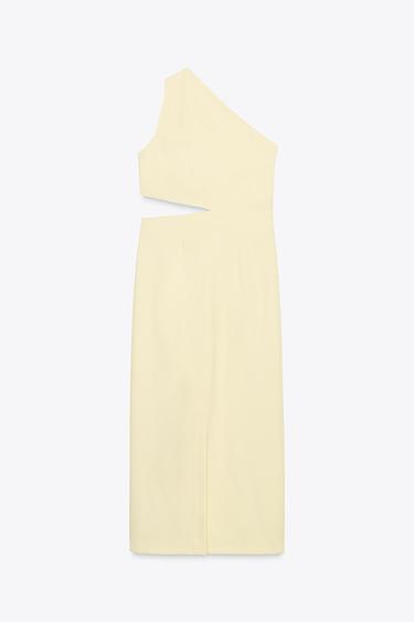 ROBE MI-LONGUE ASYMÉTRIQUE AJOURÉE - Jaune de Zara - Image 4