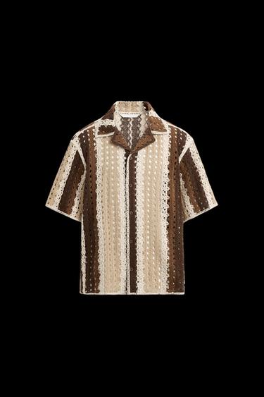 CROCHET TEXTURED SHIRT - Ecru / Brown by Zara - Image 0