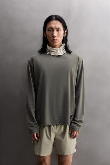 Zara 圖紋長袖跑步機能 T 恤 - 中灰色