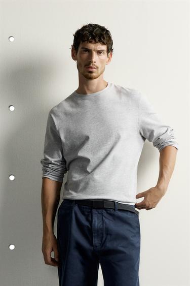 REGULAR FIT LONG SLEEVE T-SHIRT - Grey marl by Zara