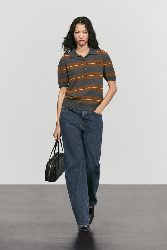 Zara 100% wool striped knit polo - Mid-gray - Image 0