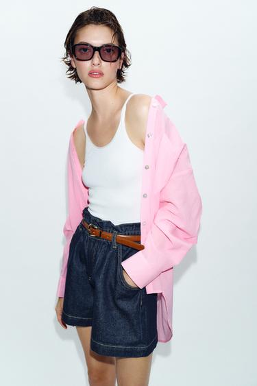 SHORT BAGGY AVEC CEINTURE - Bleu de Zara - Image 4