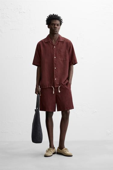 LINEN/COTTON SHIRT - Burgundy by Zara - Image 0