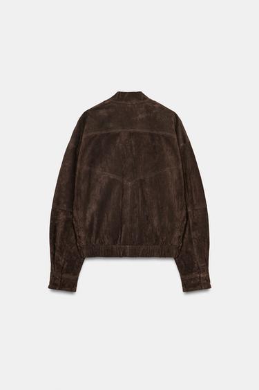 100% SUEDE LEATHER BOMBER JACKET - Chocolate brown by Zara - Image 5
