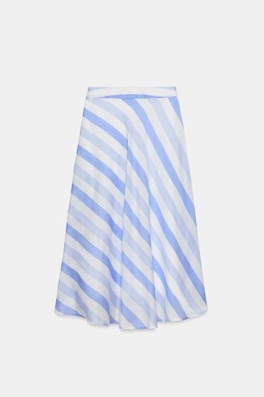 JUPE MI-LONGUE À RAYURES - Bleu / Blanc de Zara - Image 10