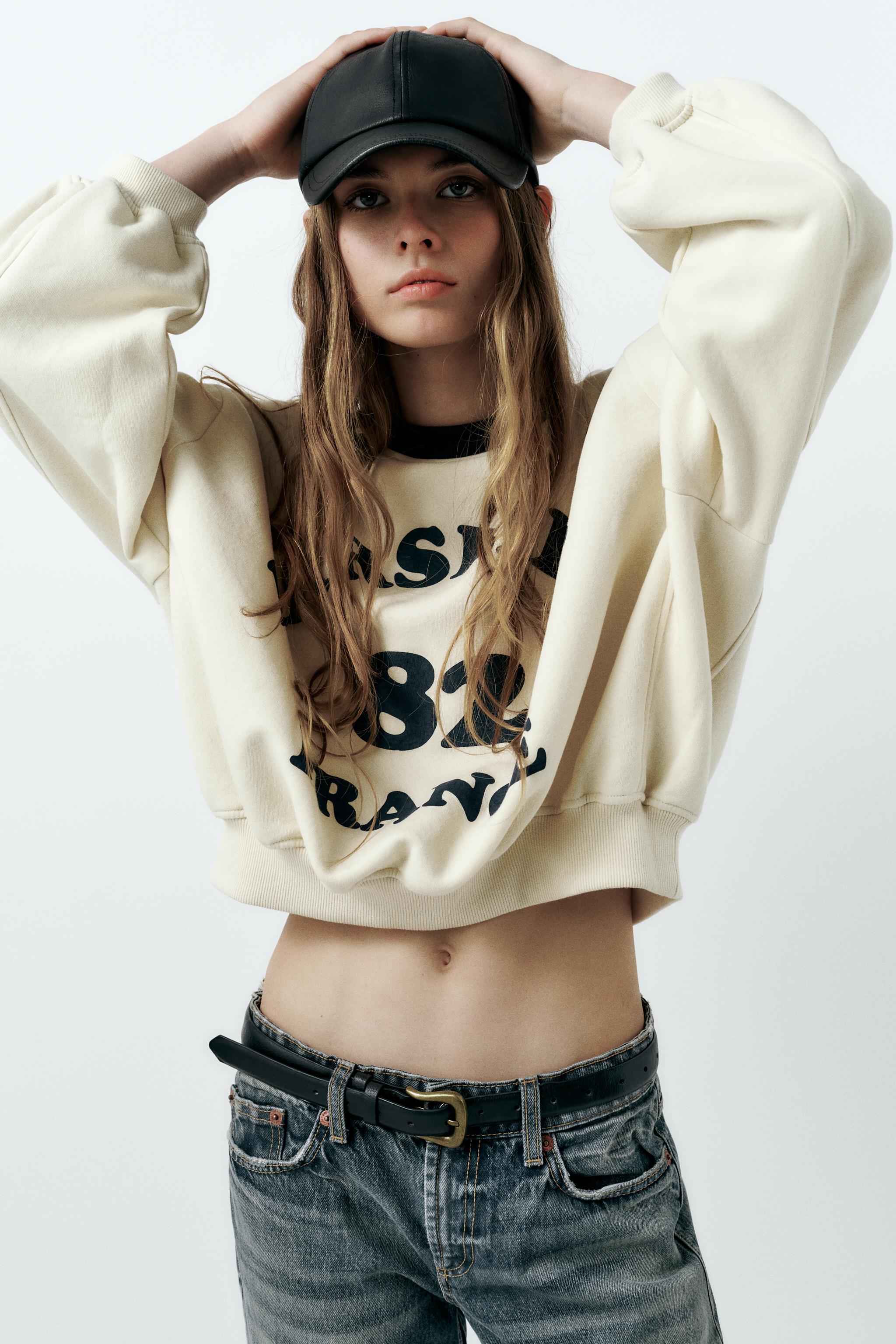 PLUSH SWEATSHIRT WITH TEXT - Ecru | ZARA Canada