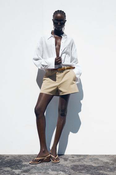 BELTED DARTED BERMUDA SHORTS - Light camel by Zara - Image 0