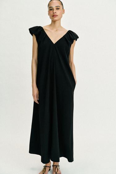 LONG DRESS WITH PUFF SLEEVES - Black by Zara - Image 2