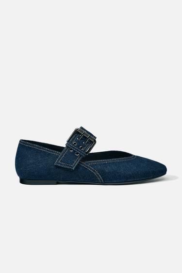 DENIM BUCKLE BALLERINAS - Blue by Zara
