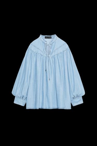 CAMISA OVERSIZE DENIM FLUIDO - Azul medio de Zara - Imagen 0