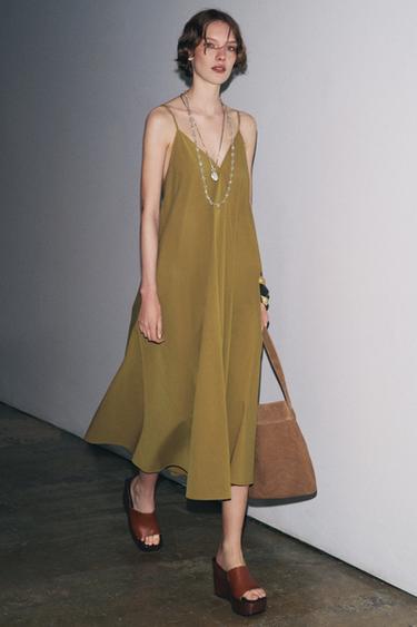 ZW COLLECTION STRAPPY MIDI DRESS - Olive green by Zara