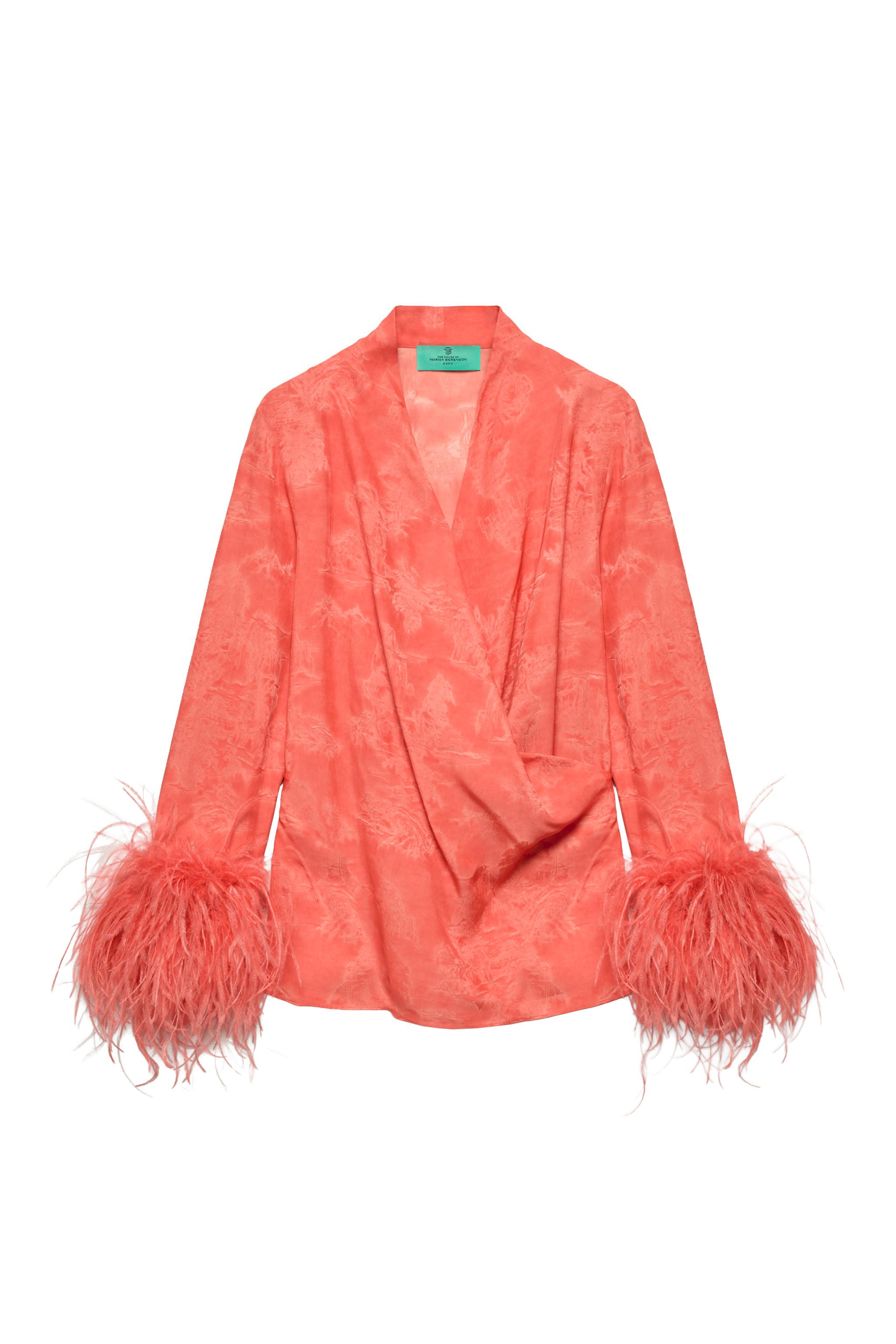 【さらこす】PARIA/FARZANEH  パリアファルザネ　シャツ MARISA BERENSON X ZARA FEATHER WRAP SHIRT - Red / Orange | ZARA