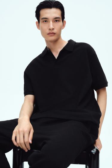 Zara 基本款紋理 POLO 衫 - 黑色