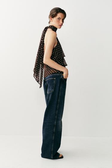 RUFFLED HALTER NECK TOP WITH DOTS - brown/white by Zara - Image 3