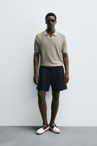 RIB KNIT POLO SHIRT - Beige / Green by Zara