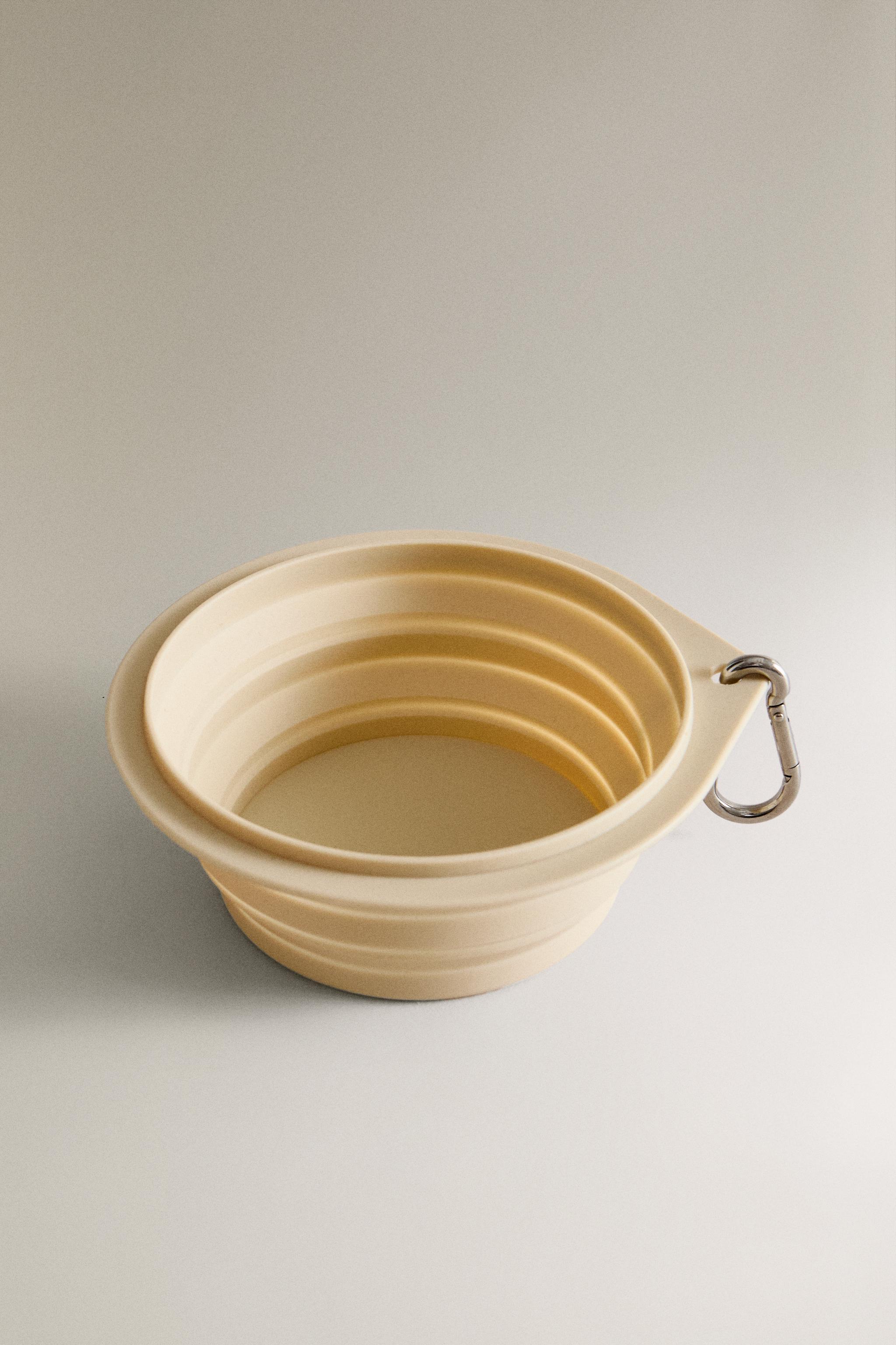 FOLDABLE SILICONE PET FOOD BOWL — Ecru
