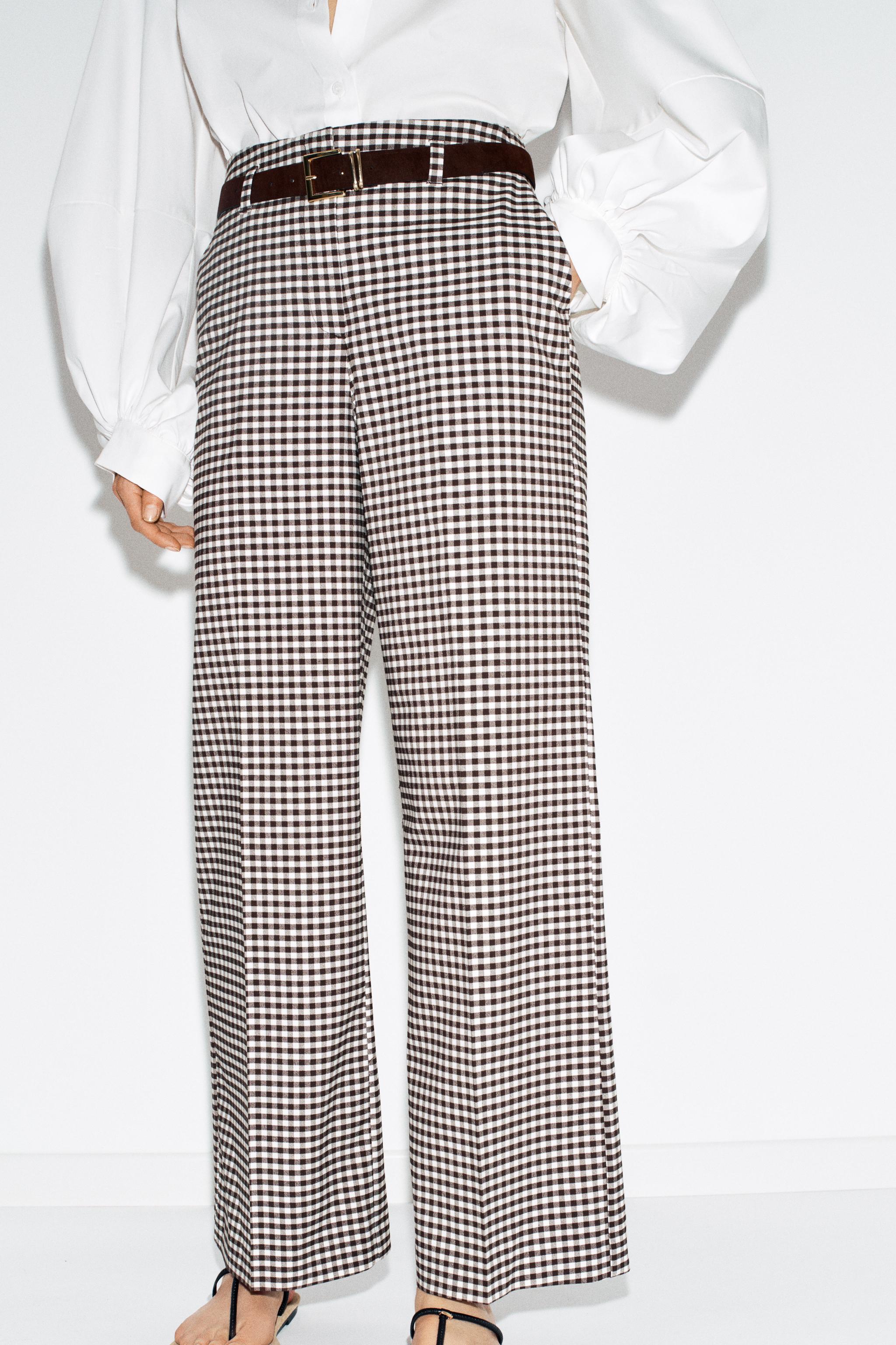 GINGHAM BELTED STRAIGHT PANTS