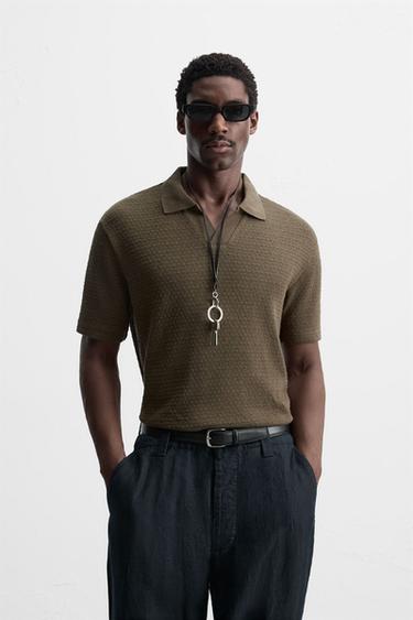POLO JACQUARD GEOMÉTRICO - Marrón de Zara